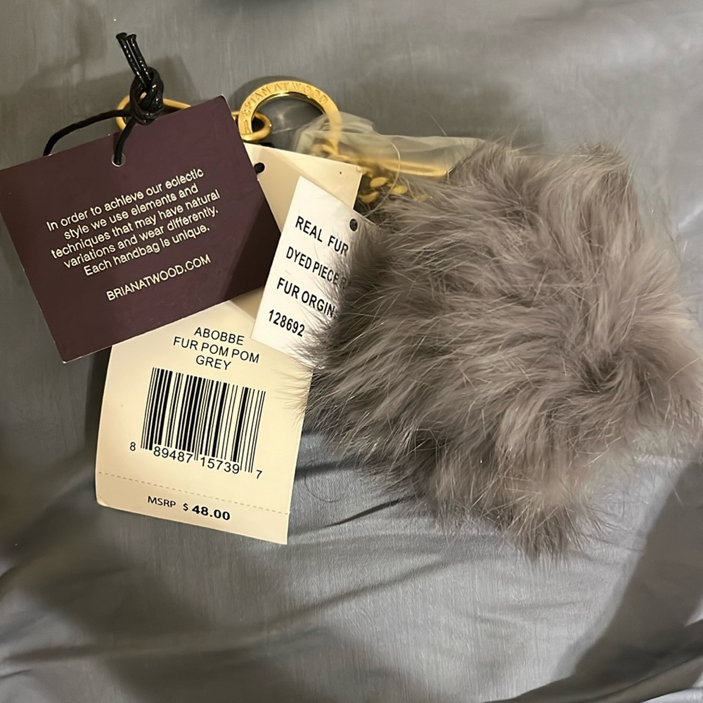 B Brian Atwood NEW Abobbe Fur Pom Pom Grey (Real fur dyed rabbit)